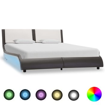 vidaXL Rama łóżka z LED, szaro-biała, sztuczna skóra, 140 x 200 cm - vidaXL