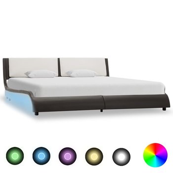 vidaXL Rama łóżka z LED, szaro-biała, sztuczna skóra, 160 x 200 cm - vidaXL