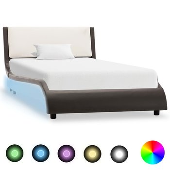 vidaXL Rama łóżka z LED, szaro-biała, sztuczna skóra, 90 x 200 cm - vidaXL