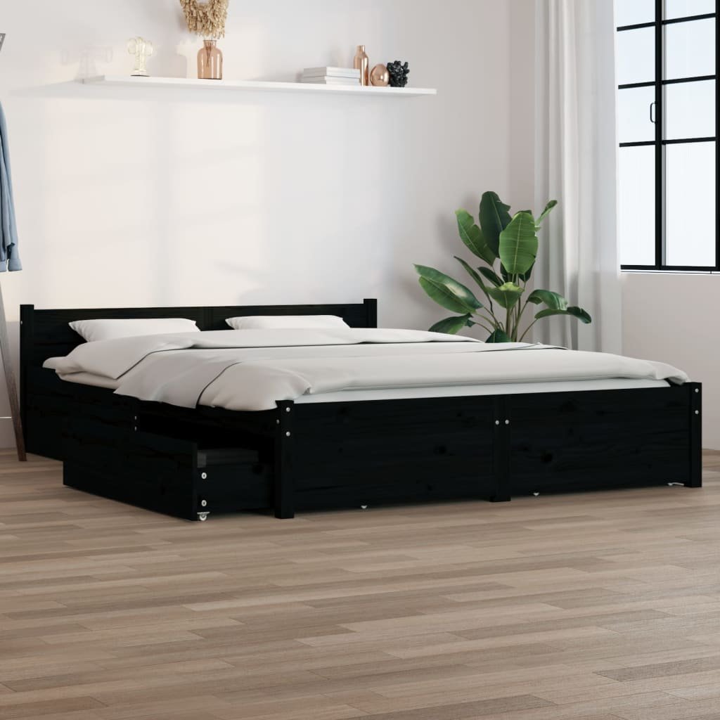 Фото - Ліжко VidaXL Rama łóżka z szufladami, czarna, 160x200 cm 