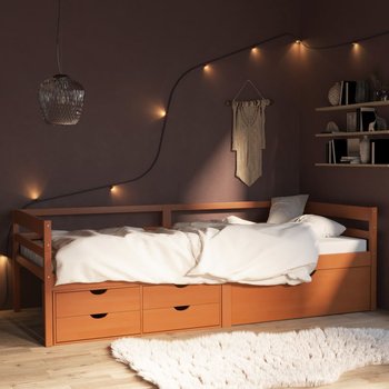 vidaXL Rama łóżka z szufladami i szafką, miodowa, sosna, 90x200 cm - vidaXL