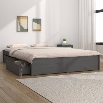 vidaXL Rama łóżka z szufladami, szara, 120x190 cm, podwójna - vidaXL