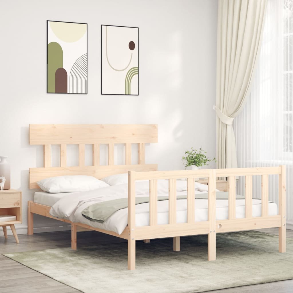 Фото - Ліжко VidaXL Rama łóżka z wezgłowiem, 140x200 cm, lite drewno 