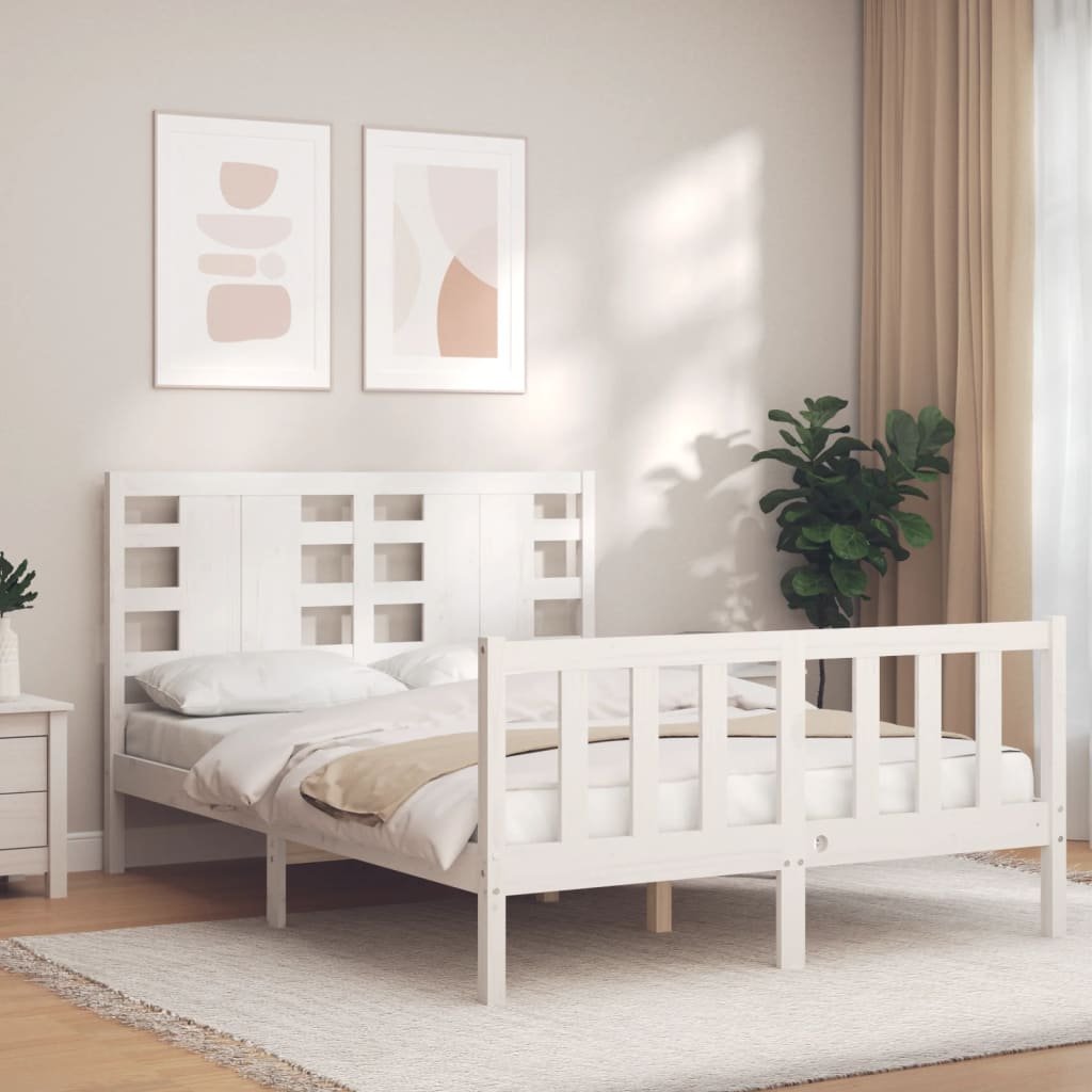 Фото - Ліжко VidaXL Rama łóżka z wezgłowiem, biała, 120x200 cm, lite drewno 