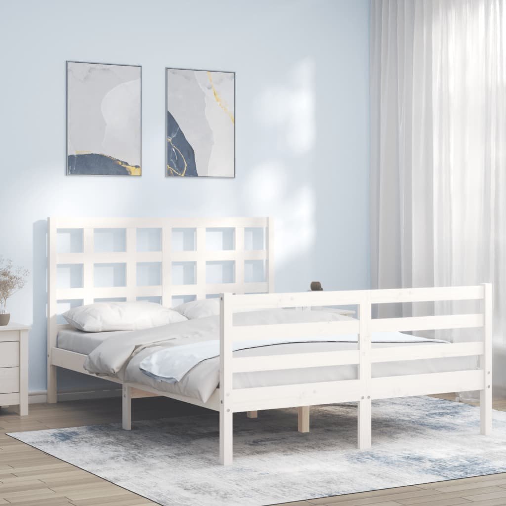 Фото - Ліжко VidaXL Rama łóżka z wezgłowiem, biała, 140x200 cm, lite drewno 
