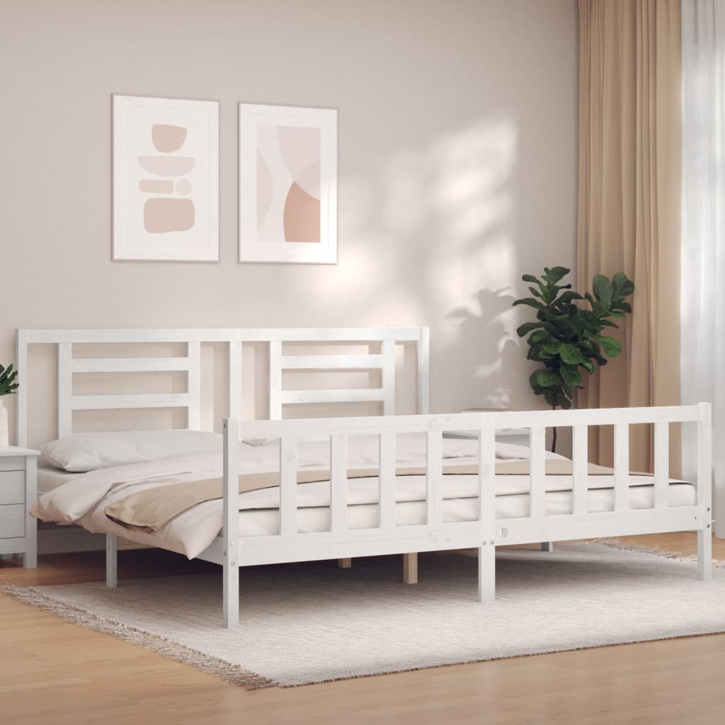 Фото - Ліжко VidaXL Rama łóżka z wezgłowiem, biała, 200x200 cm, lite drewno 