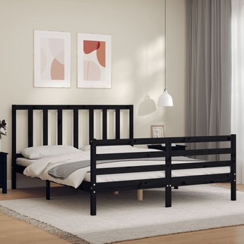 vidaXL Rama łóżka z wezgłowiem, czarna, 160x200 cm, lite drewno - vidaXL