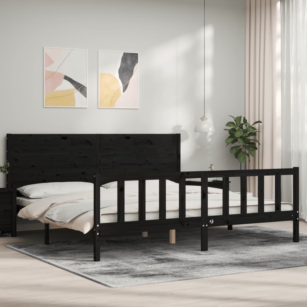 Фото - Ліжко VidaXL Rama łóżka z wezgłowiem, czarna, 200x200 cm, lite drewno 