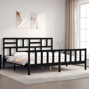 vidaXL Rama łóżka z wezgłowiem, czarna, 200x200 cm, lite drewno - vidaXL