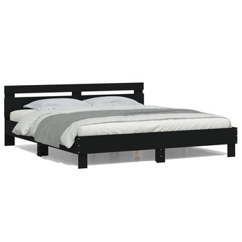 vidaXL Rama łóżka z wezgłowiem i LED, czarna, 160x200 cm - vidaXL