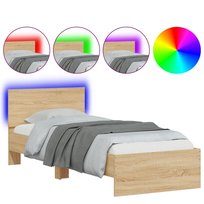 vidaXL Rama łóżka z wezgłowiem i LED, dąb sonoma, 75x190 cm