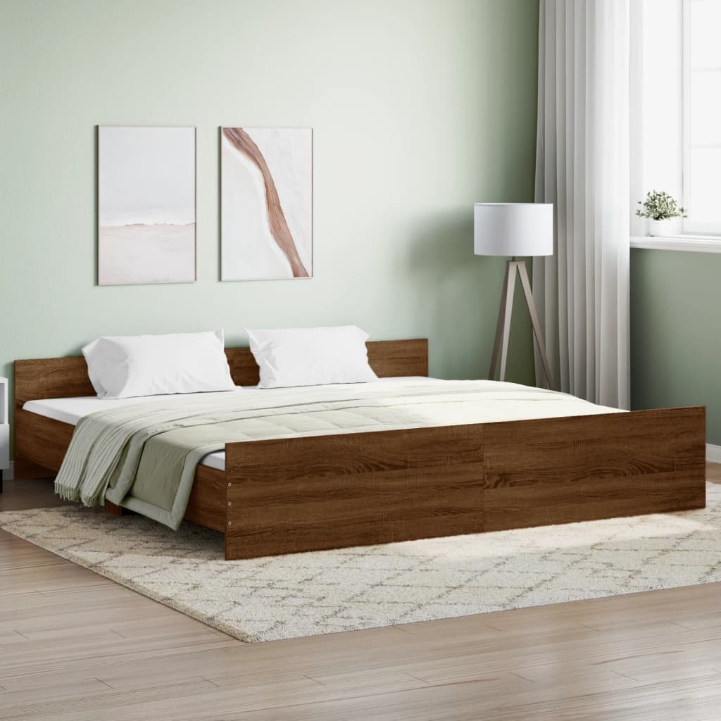 Фото - Ліжко VidaXL Rama łóżka z wezgłowiem i zanóżkiem, brązowy dąb, 200x200 cm 