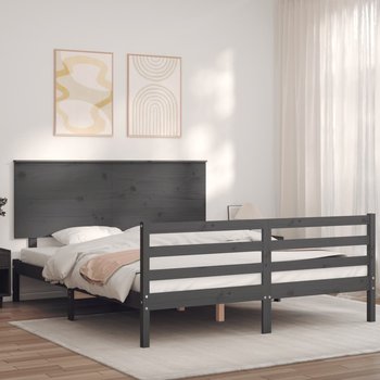 vidaXL Rama łóżka z wezgłowiem, szara, 160x200 cm, lite drewno - vidaXL