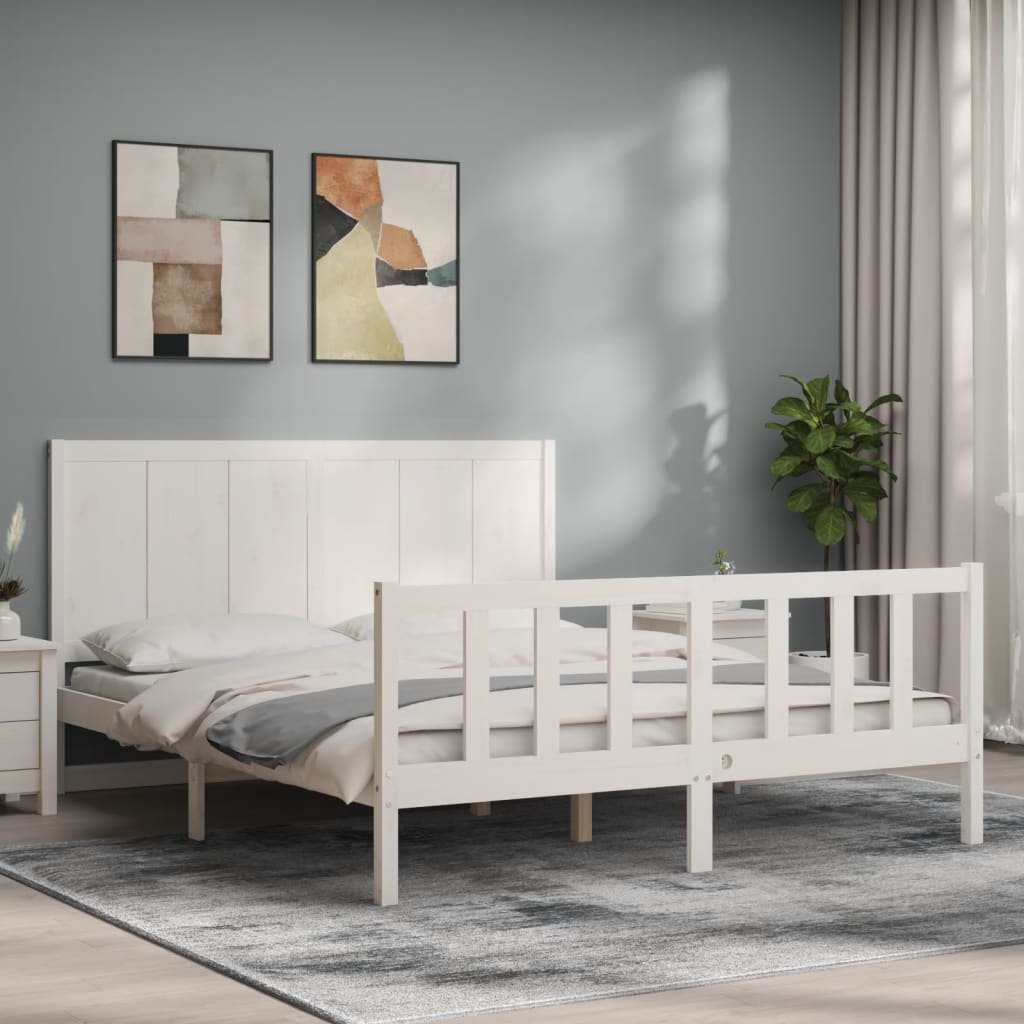 Фото - Ліжко VidaXL Rama łóżka z zagłówkiem, biała, 160x200 cm, lite drewno 