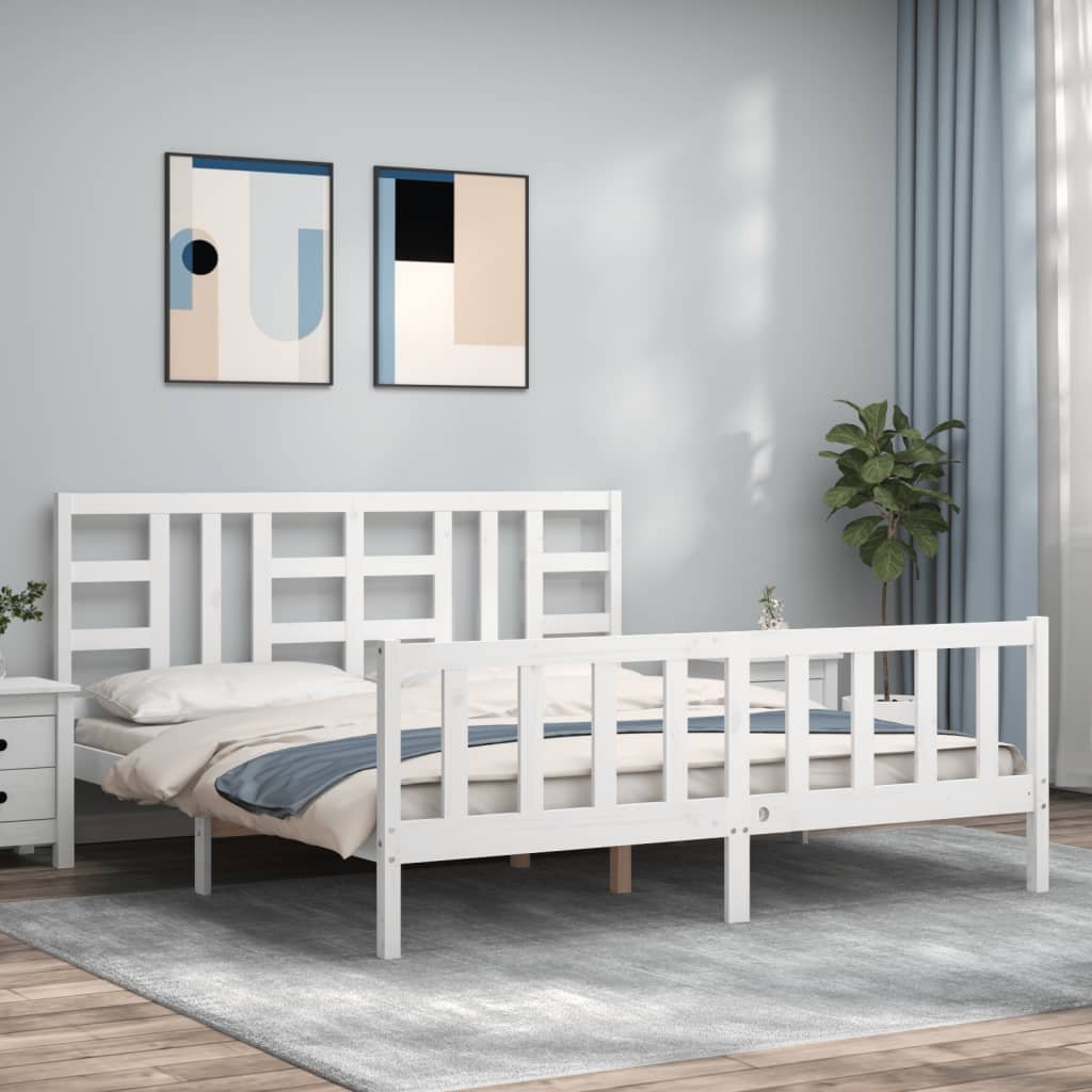 Фото - Ліжко VidaXL Rama łóżka z zagłówkiem, biała, 180x200 cm, drewniana 