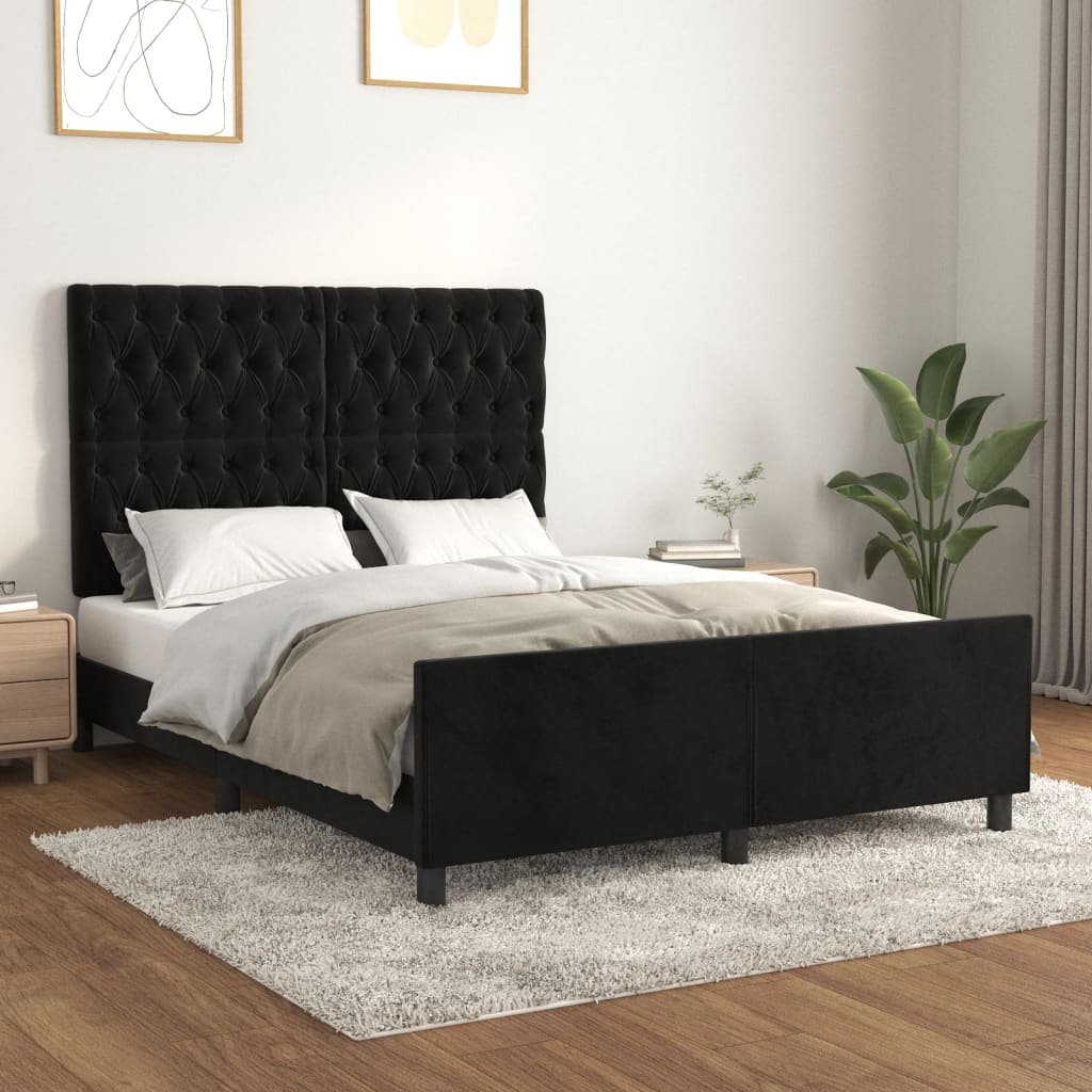 Фото - Ліжко VidaXL Rama łóżka z zagłówkiem, czarna, 140x190 cm, aksamitna 