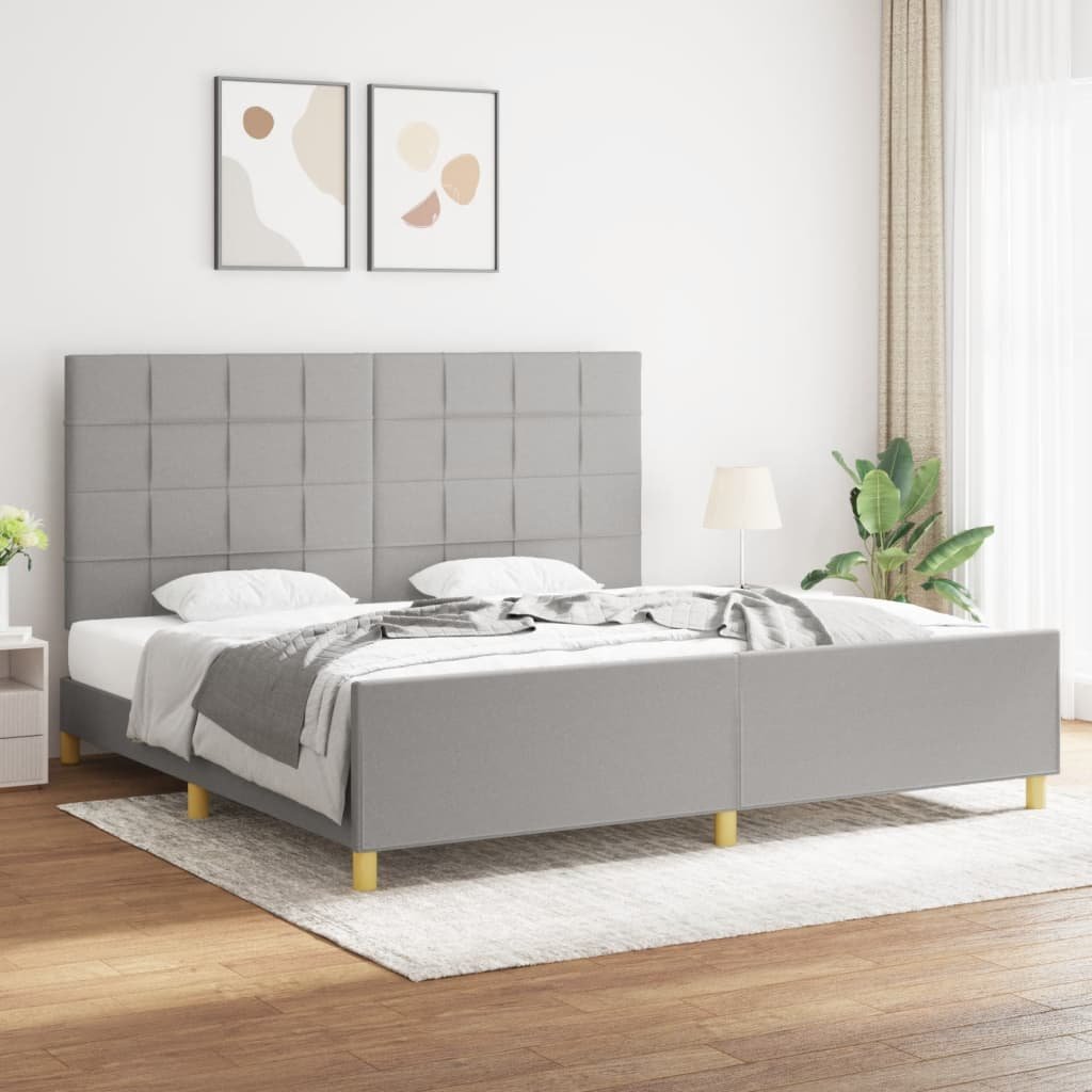 Фото - Ліжко VidaXL Rama łóżka z zagłówkiem, jasnoszara, 200x200 cm, obita tkaniną 