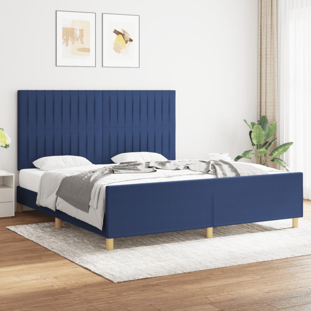 Фото - Ліжко VidaXL Rama łóżka z zagłówkiem, niebieska, 180x200 cm, obita tkaniną 