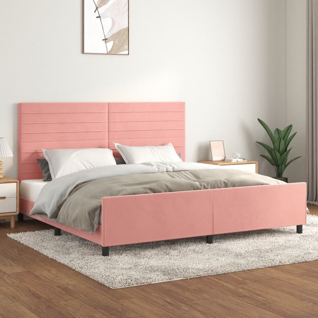 Фото - Ліжко VidaXL Rama łóżka z zagłówkiem, różowa, 200x200 cm, aksamitna 