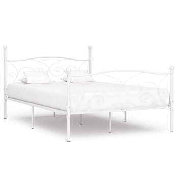 vidaXL Rama łóżka ze stelażem z listw, biała, metalowa, 160 x 200 cm - vidaXL