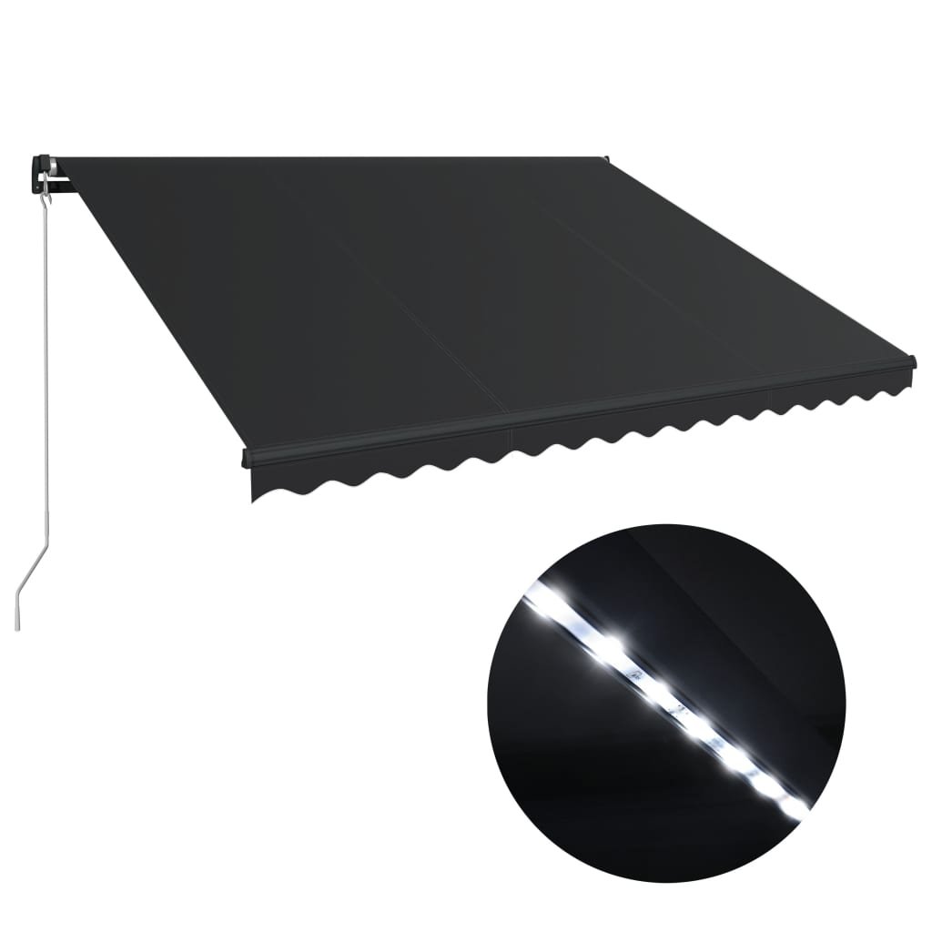 vidaXL Ręcznie zwijana markiza z LED, 450 x 300 cm, antracytowa