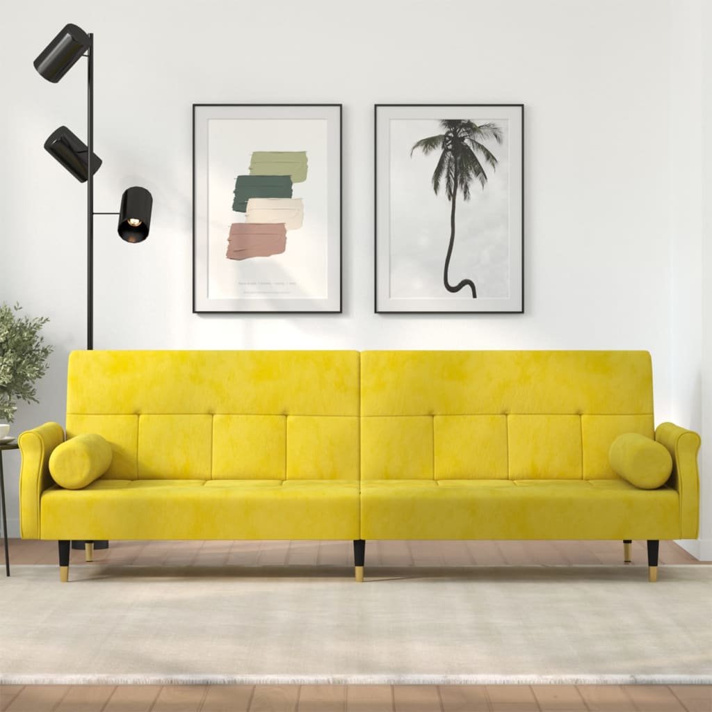 Фото - Диван VidaXL Rozkładana kanapa z poduszkami, żółta, obita aksamitem 