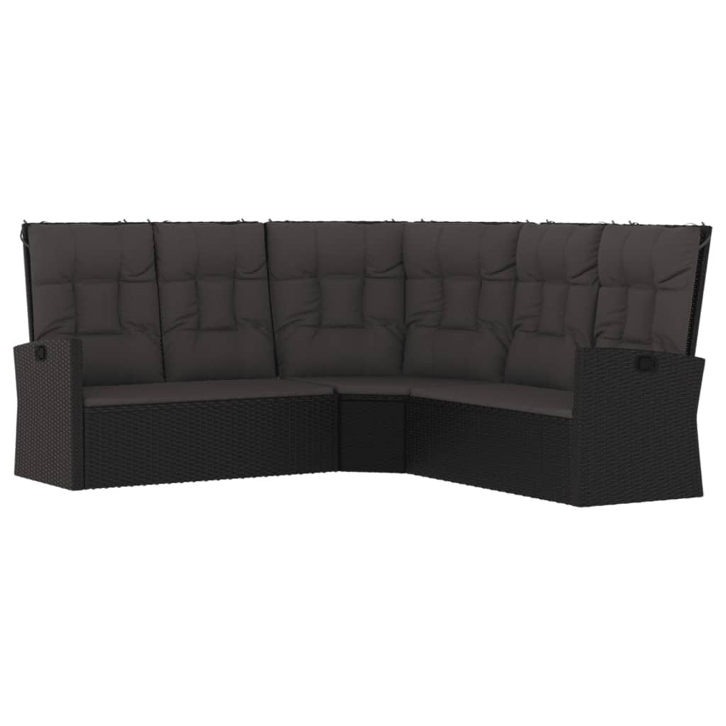 Zdjęcia - Meble ogrodowe VidaXL Rozkładana sofa narożna z poduszkami, czarna, polirattan 