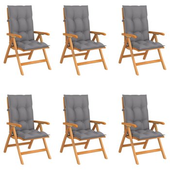 vidaXL Rozkładane krzesła ogrodowe z poduszkami, 6 szt., drewno tekowe - vidaXL