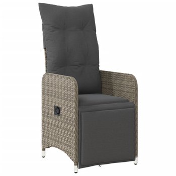 vidaXL Rozkładane krzesło ogrodowe z poduszkami, szary polirattan - vidaXL