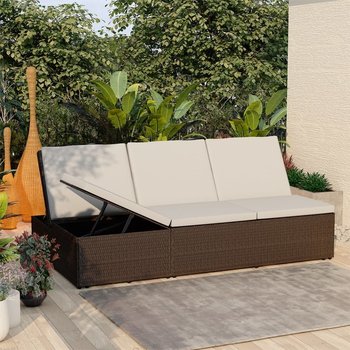 vidaXL Rozkładane łóżko ogrodowe z poduszką, polirattan, brązowe - vidaXL