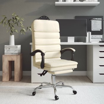 Vidaxl rozkładane, masujące krzesło biurowe, kremowe, sztuczna skóra - vidaXL