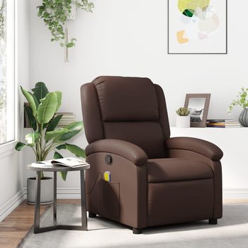 vidaXL Rozkładany fotel masujący, brązowy, obity sztuczną skórą - vidaXL