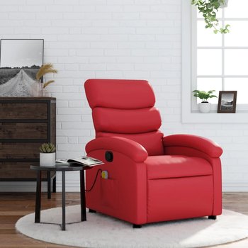 vidaXL Rozkładany fotel masujący, czerwony, sztuczna skóra - vidaXL