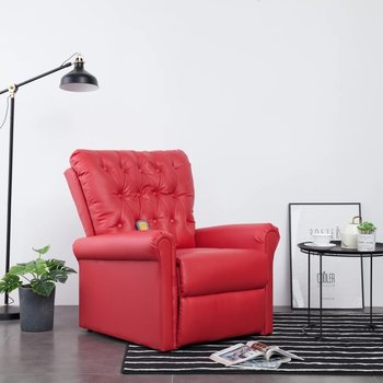 vidaXL Rozkładany fotel masujący, czerwony, sztuczna skóra - vidaXL