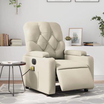 vidaXL Rozkładany fotel masujący, elektryczny, kremowy, sztuczna skóra - vidaXL
