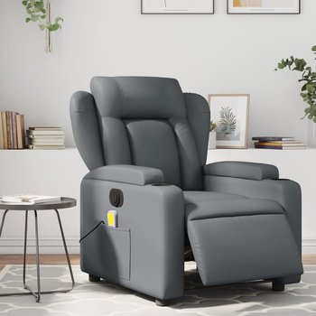 vidaXL Rozkładany fotel masujący, elektryczny, szary, sztuczna skóra - vidaXL
