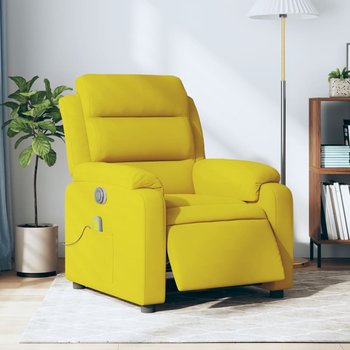vidaXL Rozkładany fotel masujący, elektryczny, żółty, aksamit - vidaXL