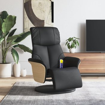 vidaXL Rozkładany fotel masujący z podnóżkiem, czarny, sztuczna skóra - vidaXL