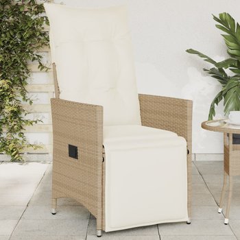 vidaXL Rozkładany fotel ogrodowy z poduszkami, beżowy polirattan - vidaXL