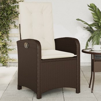 vidaXL Rozkładany fotel ogrodowy z poduszkami, brązowy polirattan - vidaXL