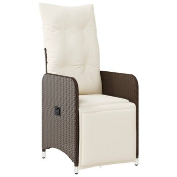vidaXL Rozkładany fotel ogrodowy z poduszkami, brązowy polirattan - vidaXL