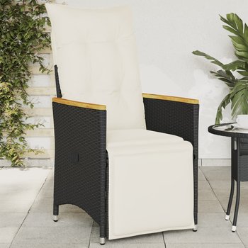 vidaXL Rozkładany fotel ogrodowy z poduszkami, czarny polirattan - vidaXL