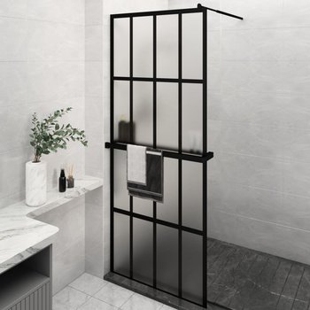 vidaXL Ścianka prysznicowa z półką, czarna, 80x195 cm, ESG i aluminium - vidaXL
