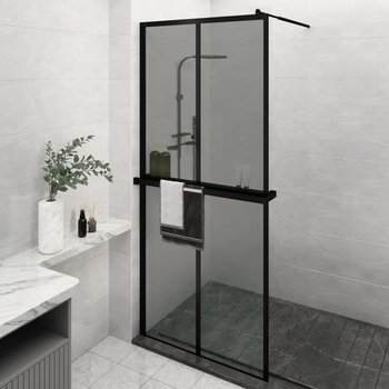 vidaXL Ścianka prysznicowa z półką, czarna, 90x195 cm, ESG i aluminium - vidaXL