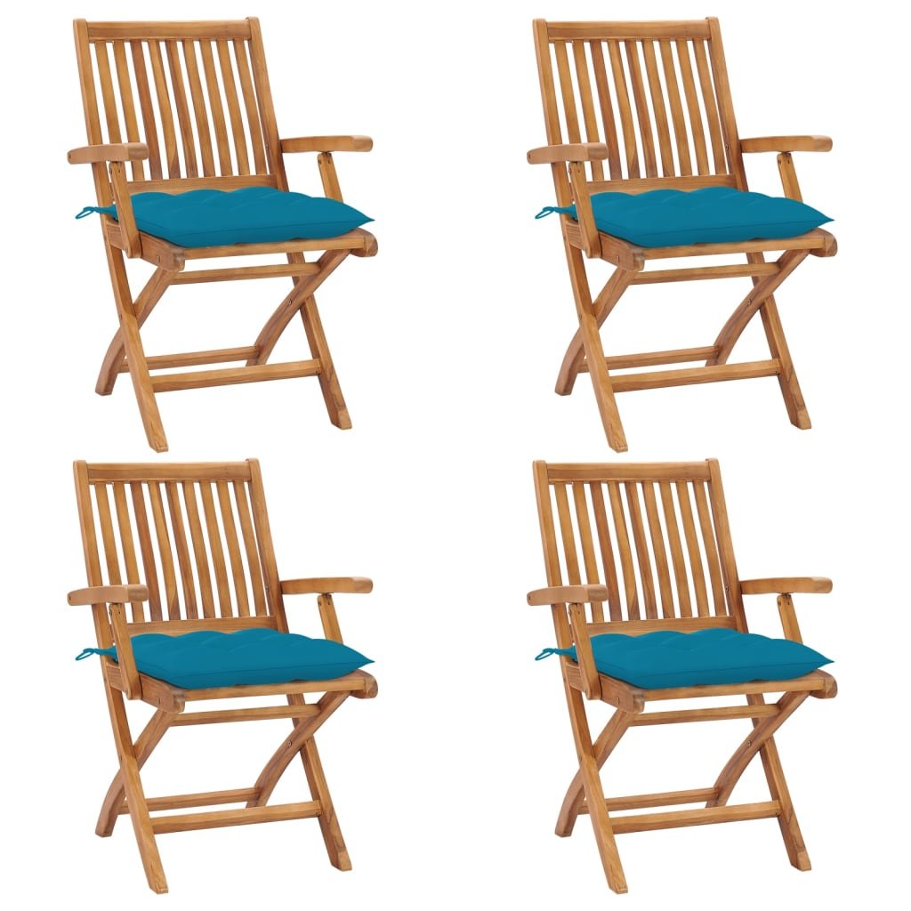 Фото - Стілець VidaXL , Składane krzesła ogrodowe z poduszkami, 4 szt., drewno tekowe 