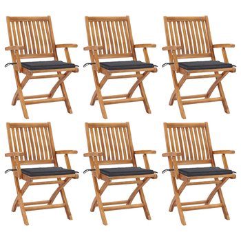 vidaXL, Składane krzesła ogrodowe z poduszkami, 6 szt., drewno tekowe - vidaXL