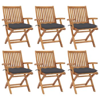 vidaXL, Składane krzesła ogrodowe z poduszkami, 6 szt., drewno tekowe - vidaXL