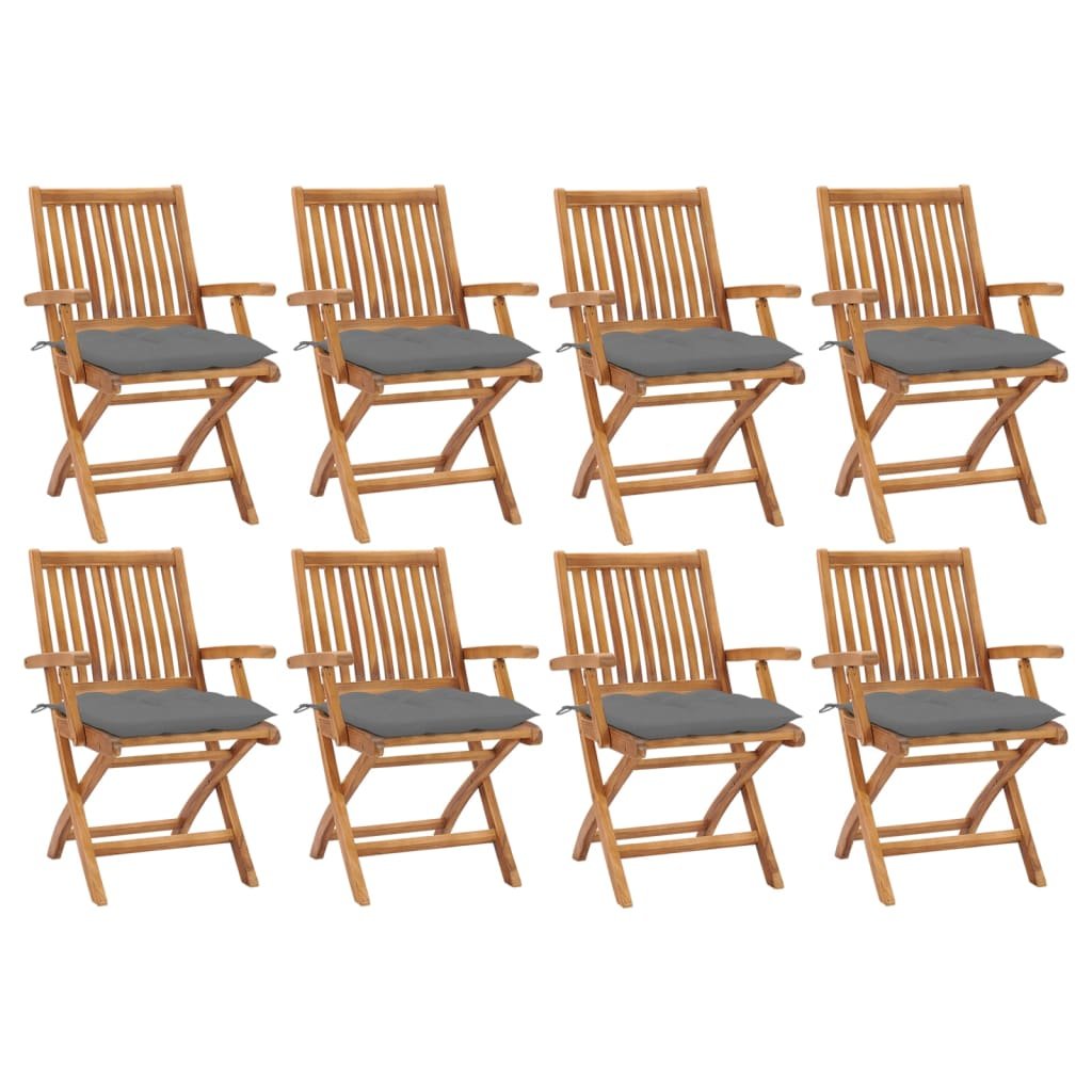 Фото - Стілець VidaXL , Składane krzesła ogrodowe z poduszkami, 8 szt., drewno tekowe 