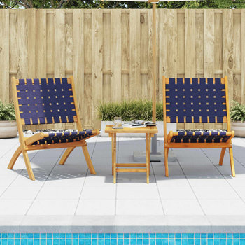 vidaXL Składane krzesła ogrodowe ze stolikiem, 2 szt, ciemnoniebieskie - vidaXL