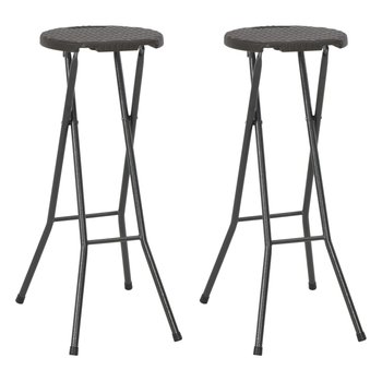 vidaXL Składane stołki, 2 szt., HDPE i stal, brązowe, rattanowy wygląd - vidaXL